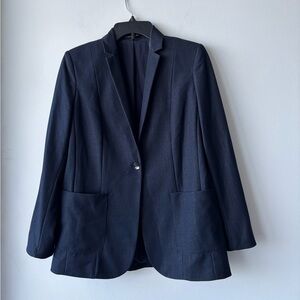 Tahari Blazer Dark Blue Chambray Notch Collar Women 8 Office Minimalist Classic